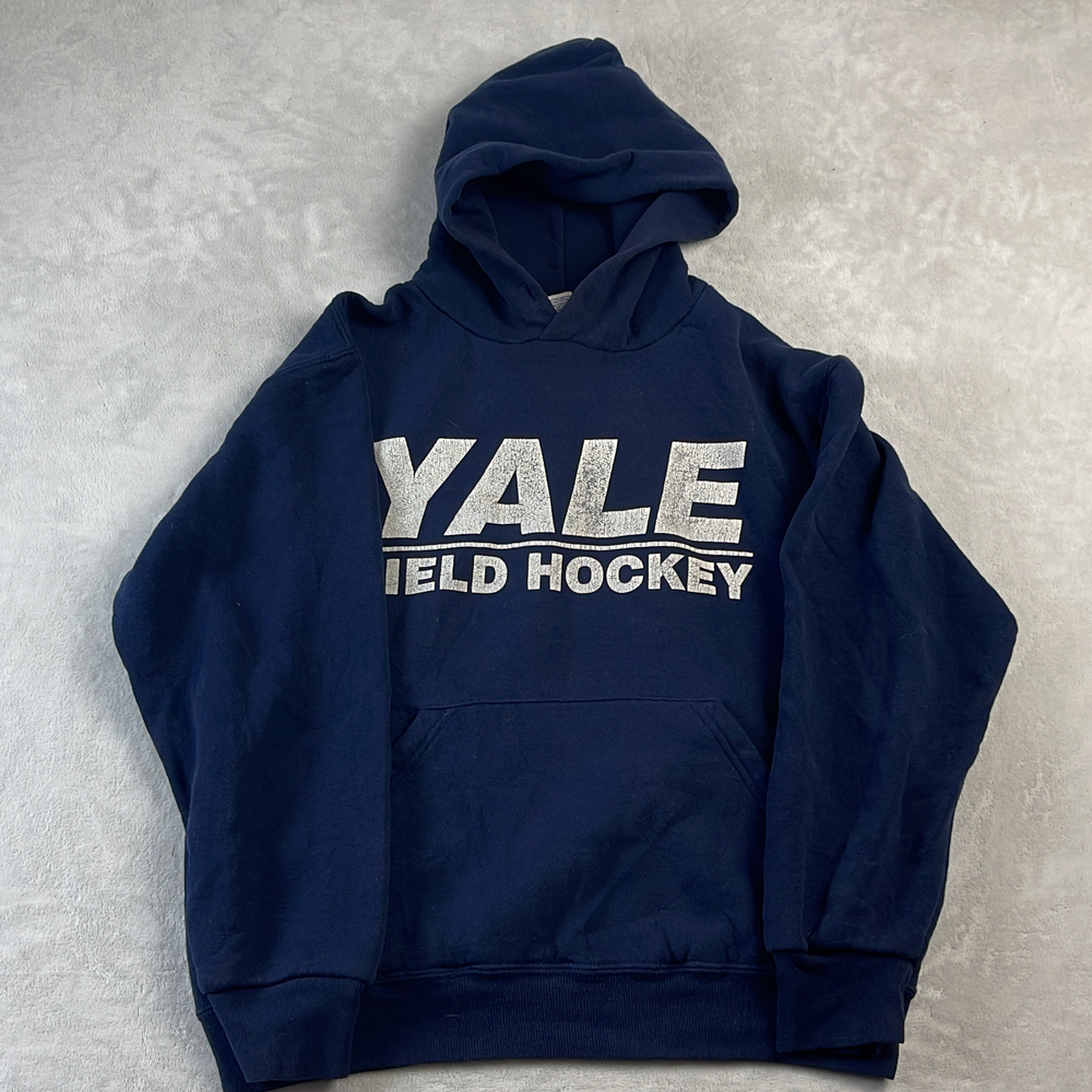 Yale University Field Hockey Men's Navy Blue Hoodie Size S Russell Athletic 90s